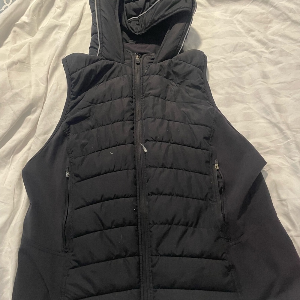 Tangerine Black Quilted Puffer Vest with Hood